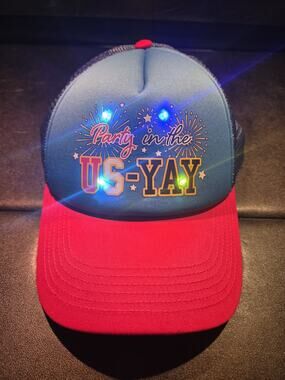 Patriotic Mesh Trucker Hat “Party In The US-YAY Red White & Blue LED Lights NWT
